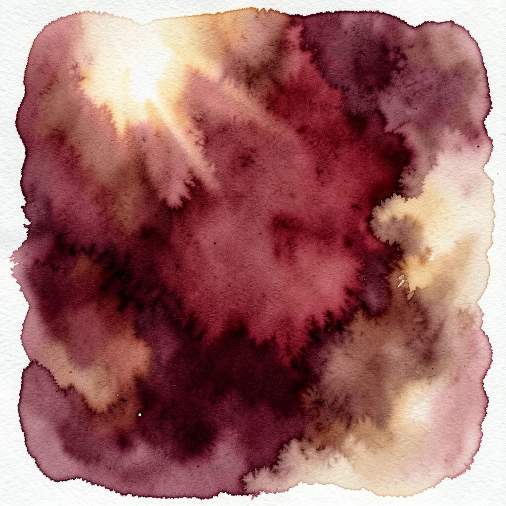 Soft watercolour painting in deep maroon, warm amber, and cream tones — an atmospheric abstract composition suggesting spiritual illumination through gentle layered washes and diffuse light